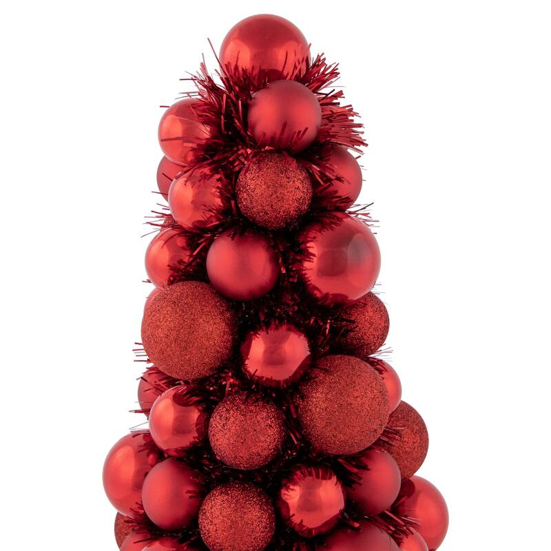 15.75" Red 3-Finish Shatterproof Ball Christmas Tree with Tinsel