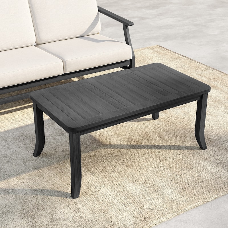 40" W Rectangular Solid Teak Outdoor Coffee Table with Curved Leg