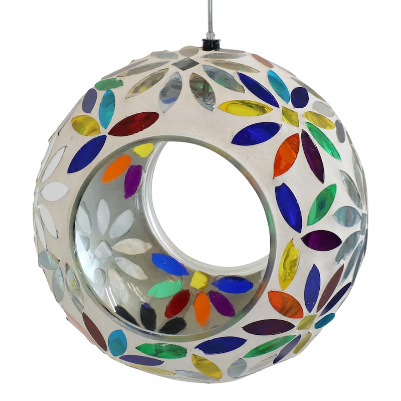 Hanging Bird Feeder Rainbow Daisies Mosaic Fly-Through Design - 6"