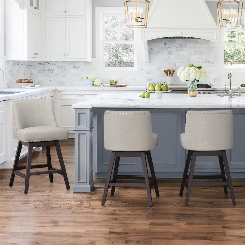 26 in. H Counter Height 360 Free Swivel Bar Stools Upholstered Wooden Counter Stools with Back