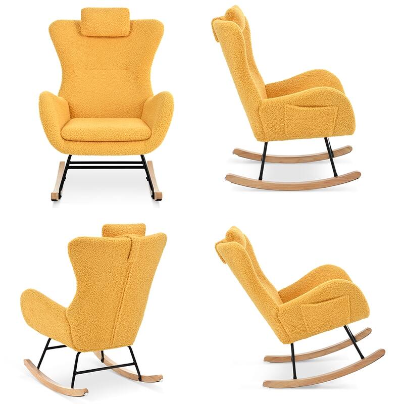 Teddy Upholstered Rocking Chair with Padded Seat, Backrest & Armrests - 26.38 "W* 34.25"D *36.22 "H