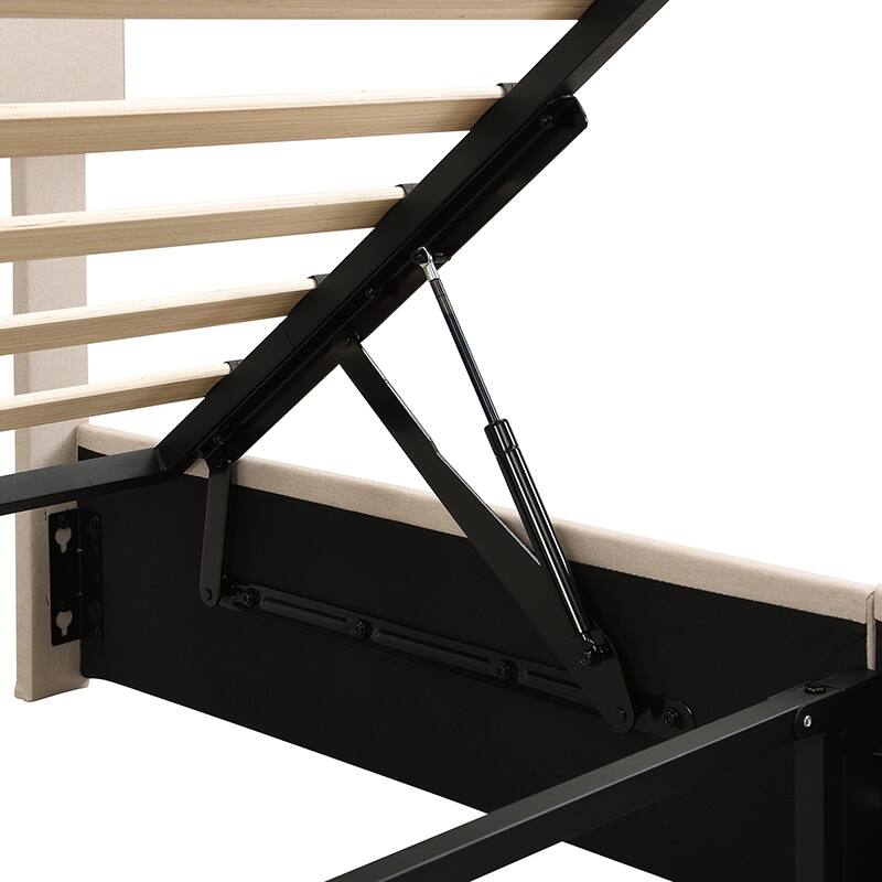 Queen Size Upholstered Platform Bed with Hydraulic Storage System, Elegant Design, Sturdy Construction and Extra Storage