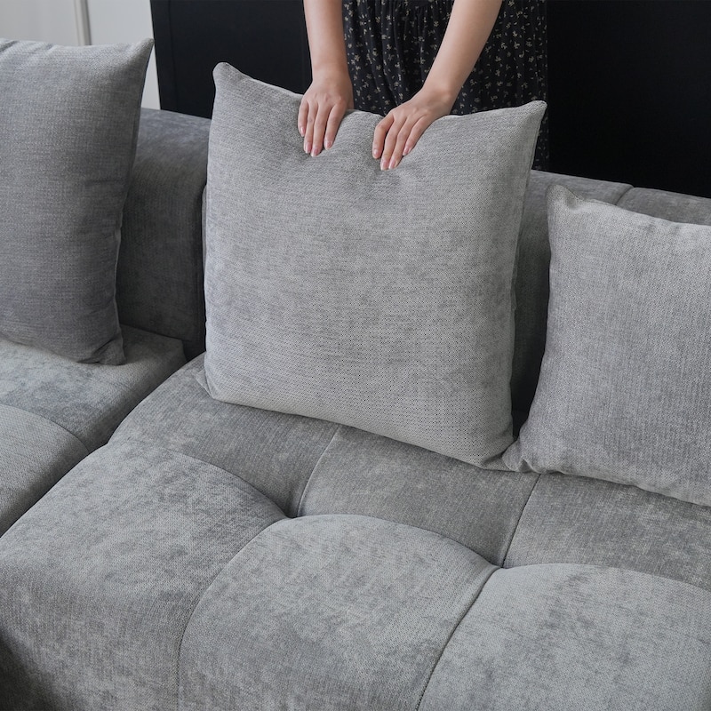 4-Seater Linen Upholstered Cloud Couch Modular Sectional Sofa for Living Room and Bedroom