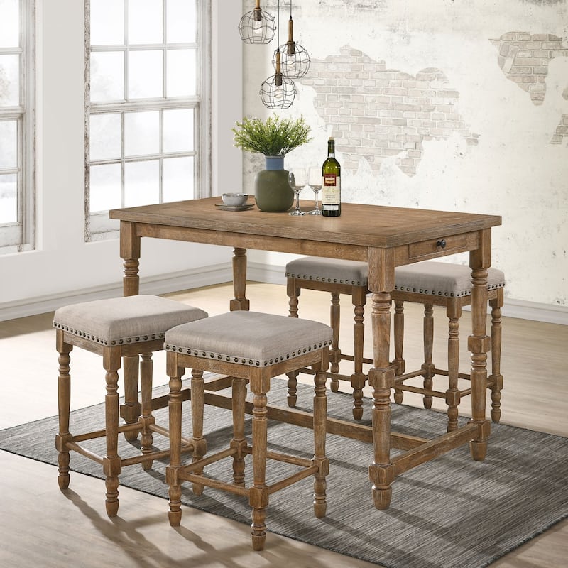 Rectangular Counter Height Table in Weathered Oak Finish