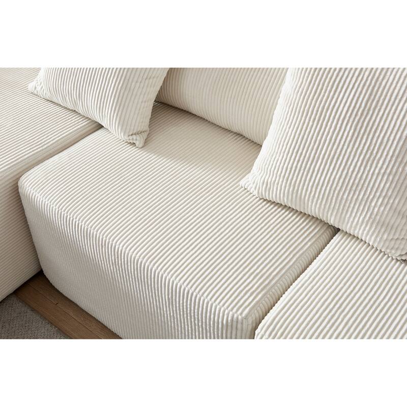 L Shaped Sectional Foam Sofa, Upholstered Corduroy Fabric Sofa, Modular Cloud Couch with Chaise Lounge & Removable Covers