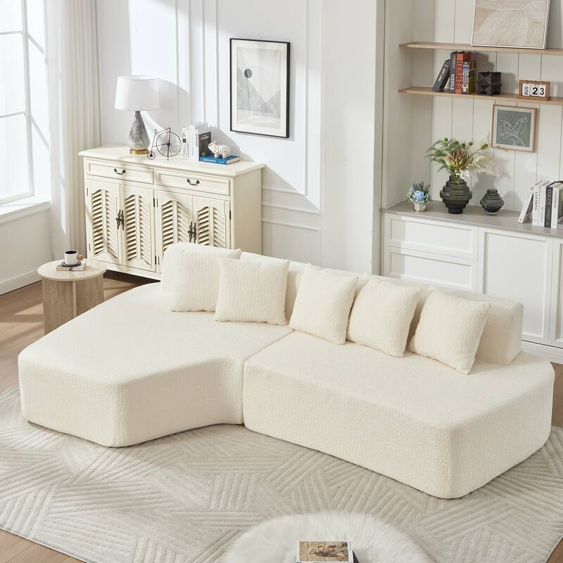 Irregular L-Shaped Modular Sectional Sofa with Chaise Lounge, Comfy Corduroy Deep Seat Cloud Couch, 3 Seat Sofa with 5 Pillows