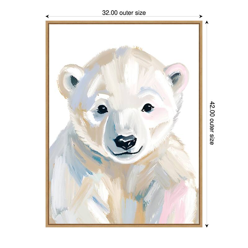Polar Bear Cub by Ohkimiko Framed Canvas Wall Art - 32 x 42 in