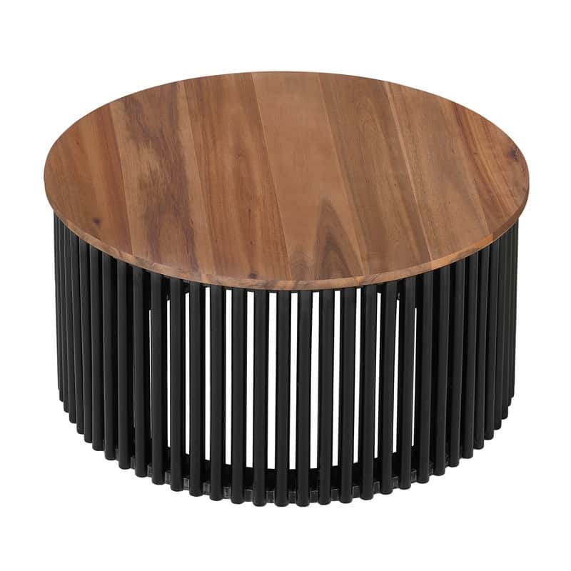 Solid Wood Coffee Table - Natural & Black - 30.00in. W X30.00in.DX16.00in. H - Natural+ Black