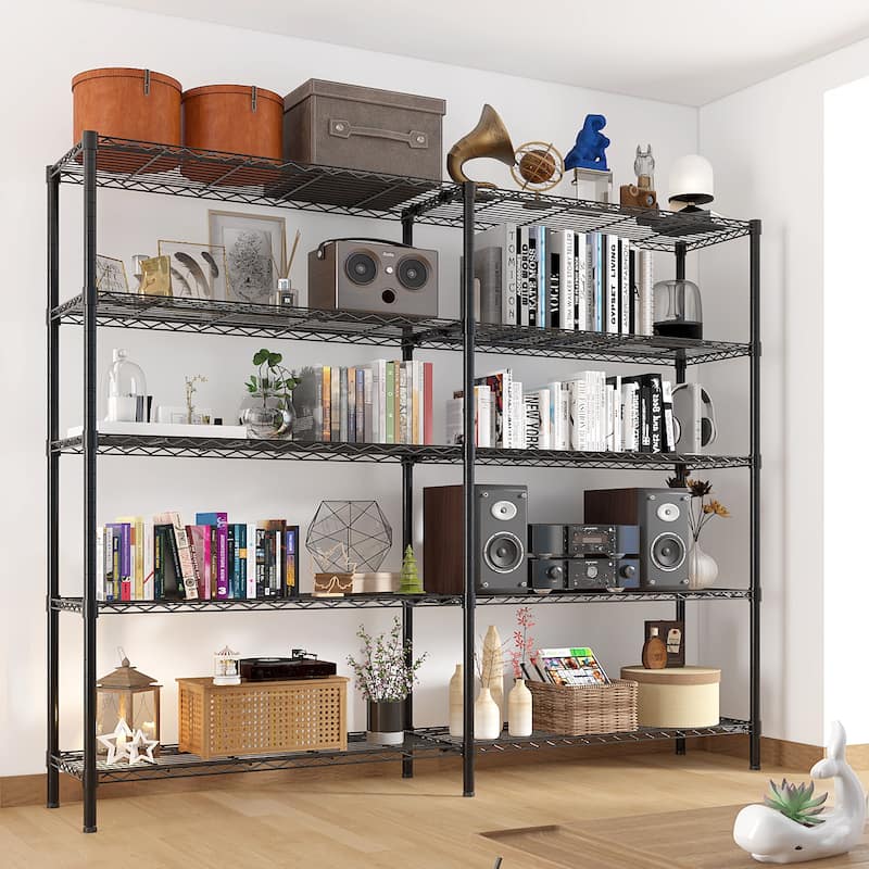 5-Tier Matte Black Iron Adjustable Shelf Storage Rack with Stable Leveling Feet for Home Kitchen or Office - 177 × 40 × 180 cm