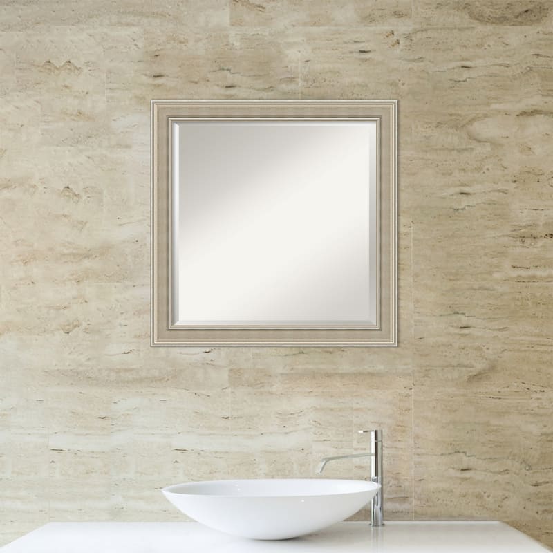 Mezzo Silver Beveled Wood Framed Bathroom Vanity Wall Mirror - Mezzo Silver