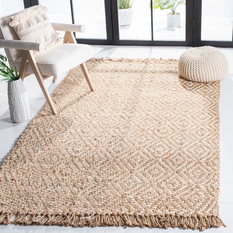SAFAVIEH Handmade Natural Fiber Jaeda Diamond Jute Tassel Rug - 3' x 5' - Ivory/Natural