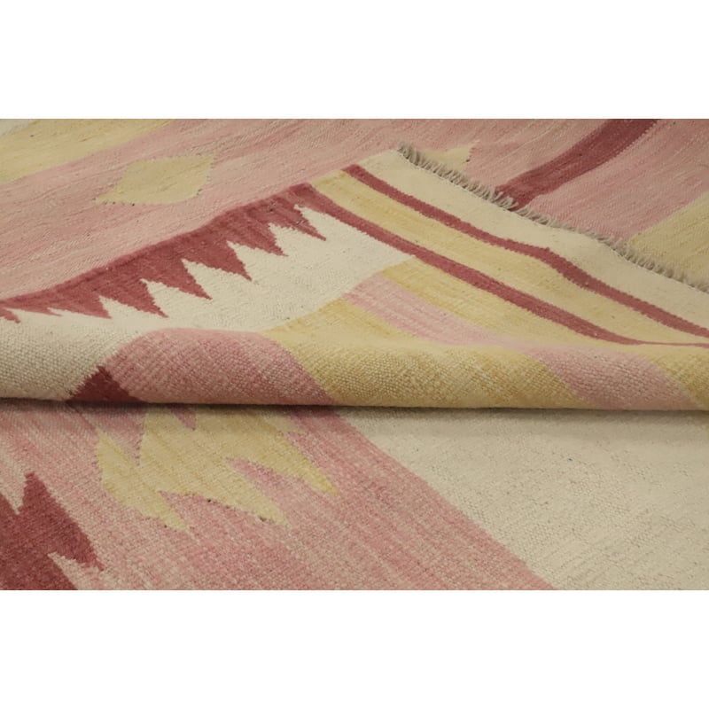 Hand Woven Oriental 100% Wool Carpet Southwestern Tribal Pink Kilim Area Rug - 13' 1'' X 9' 5''