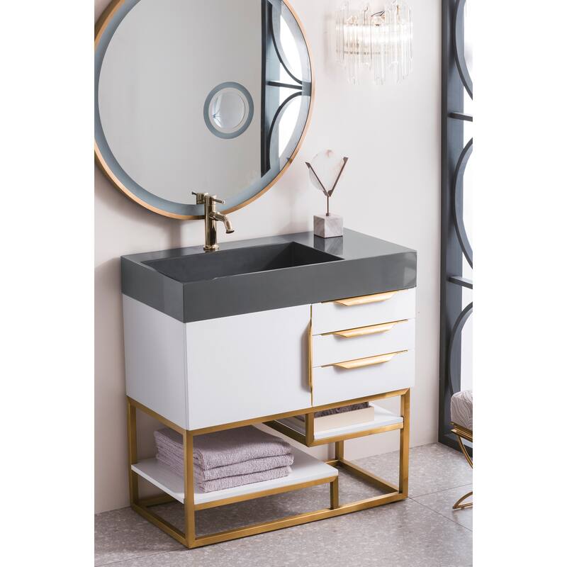 James Martin Vanities Columbia 36" Single Vanity, Glossy White with Radiant Gold Hardware