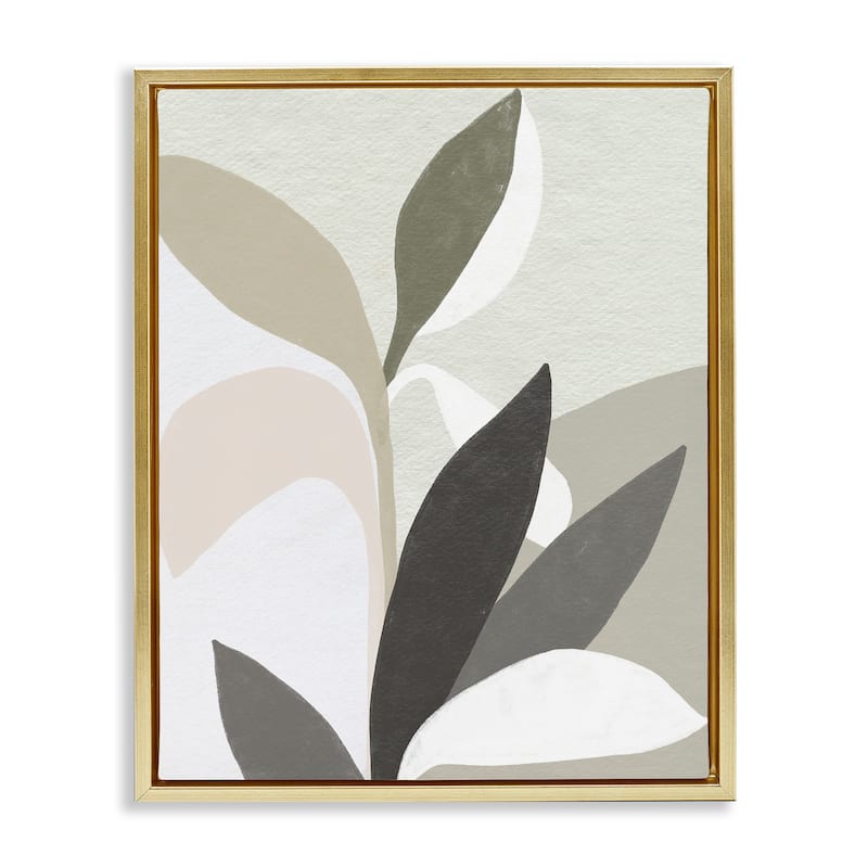 Stupell Organic Soft Leaf Shapes Framed Floater Canvas Wall Art Design By June Erica Vess - 17 x 21 - Gold