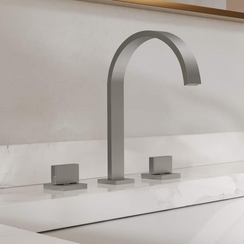 GRANDJOY High Arc Double Handle Bathroom Sink Faucet with Drain - Brushed Nickel