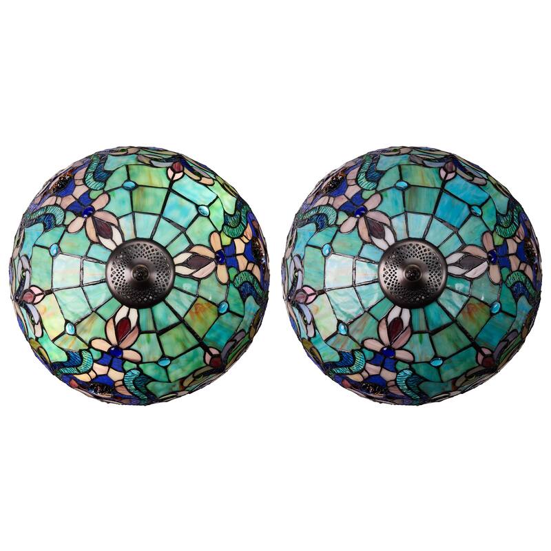 River of Goods Double Lit Stained Glass 24-Inch Table Lamp - 17" x 17" x 24"