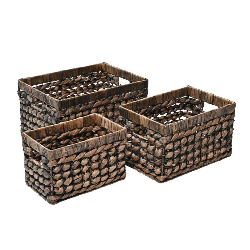 Handwoven Rectangular Nesting Baskets with Handles (Set of 3)