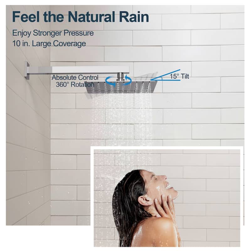GRANDJOY Shower Faucet Set 10 and 6 inch Wall Mount Rainfall Dual Shower Heads with Handheld Shower Spray Combo High Pressure