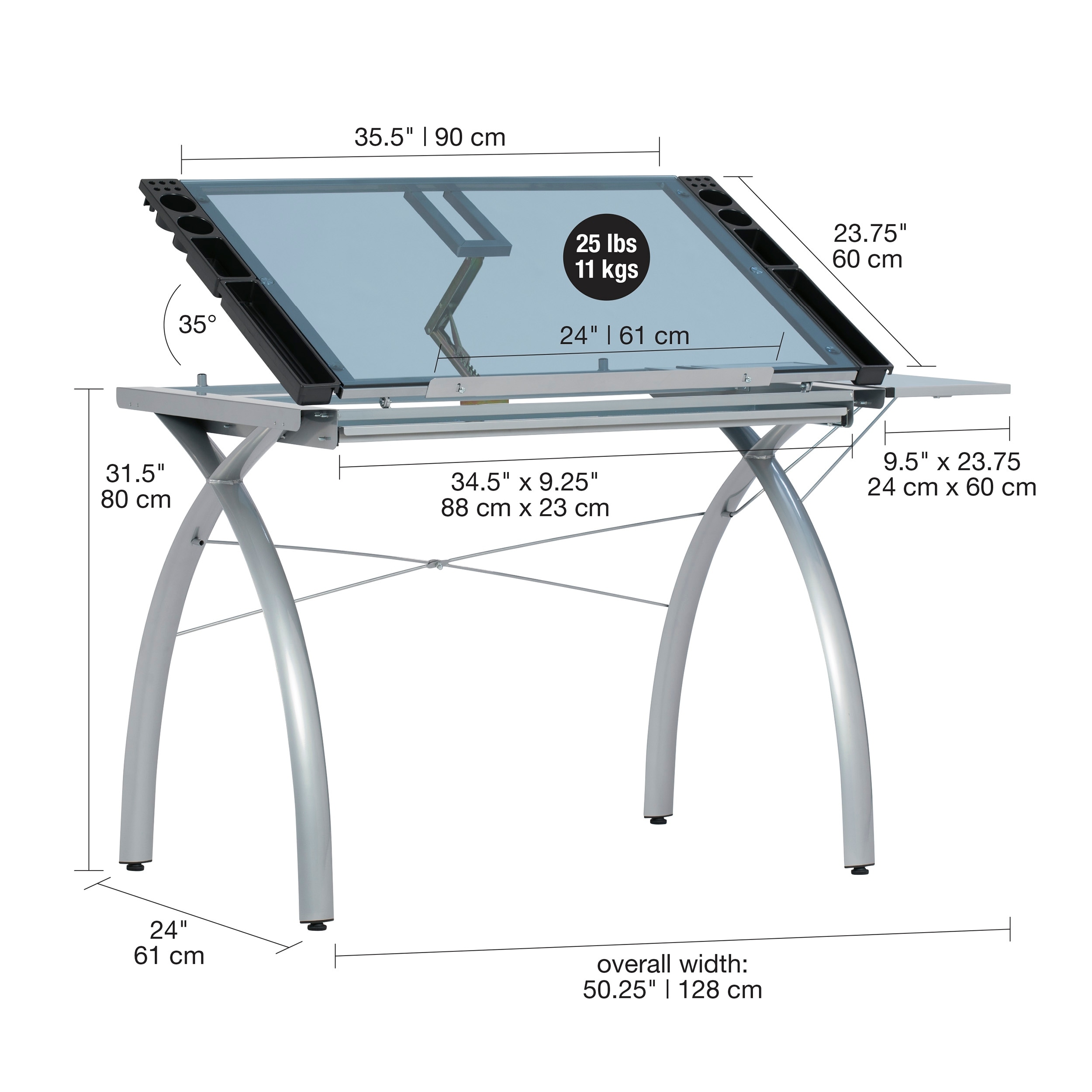 Studio Designs Futura Glass Top Drafting Table With Folding Shelf On ...