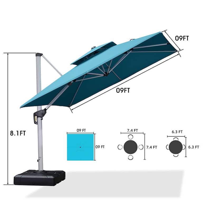 PURPLE LEAF 9ft Square 360 Degree Rotation Patio Offset Umbrella