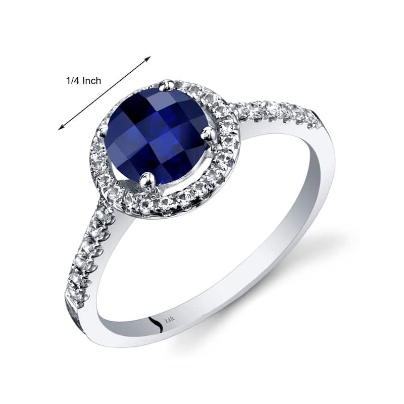 14k White Gold 1.84ct Created Blue Sapphire and White Topaz Ring