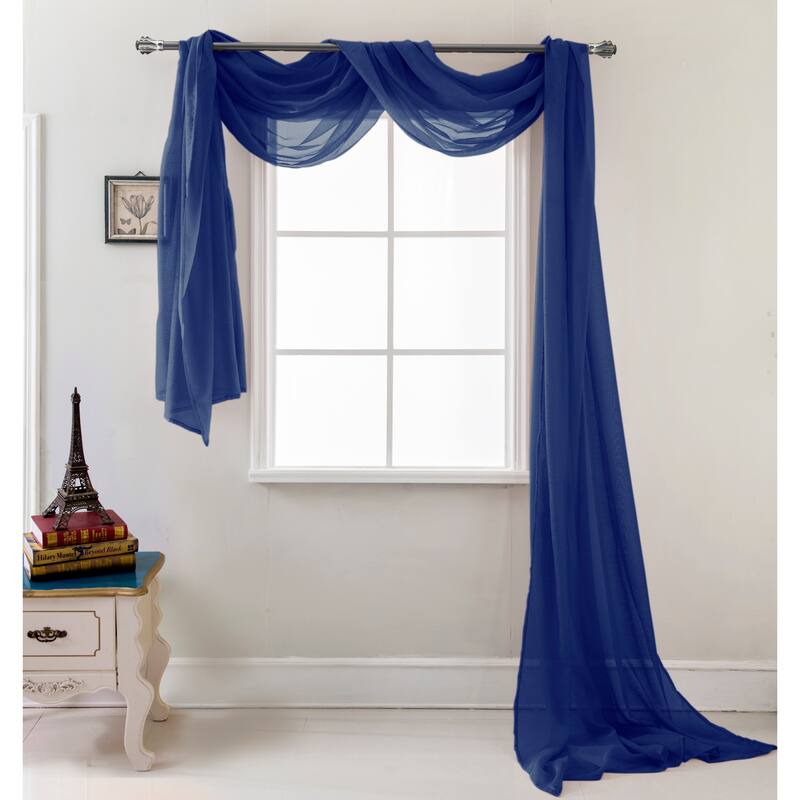 Celine Solid Sheer Curtain Canopy Bed Wedding Scarf - Navy blue