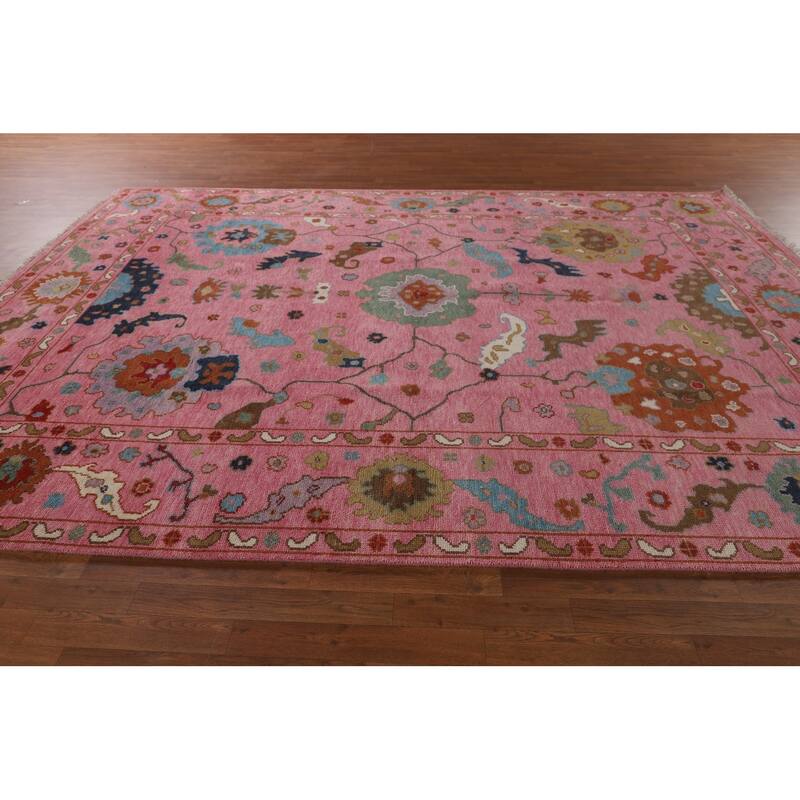 All-Over Pink Oushak Oriental Area Rug Handmade Wool Carpet - 8'10"x 11'10"