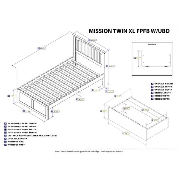 Mission Twin XL Platform Bed with Footboard and 2 Drawers in Grey Bed