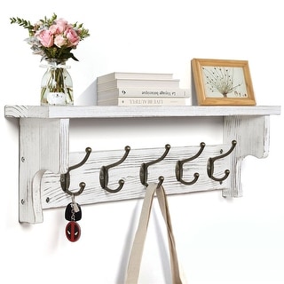 5/8 Metal Hooks Rustic Wall Mounted Coat Rack w/ Storage Shelf