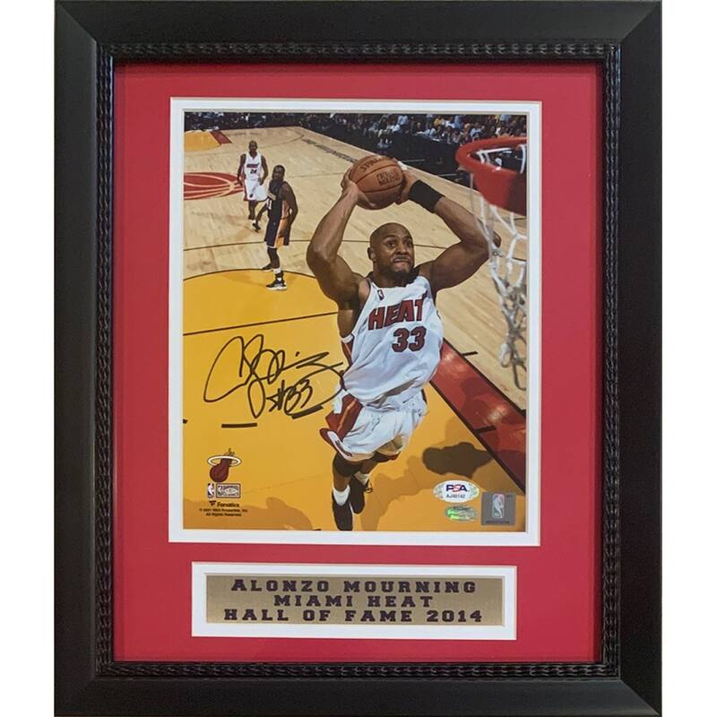 Alonzo Mourning Autographed Miami Heat Signed Basketball 8x10 Framed Photo PSA DNA COA - 8'6" x 11'6"
