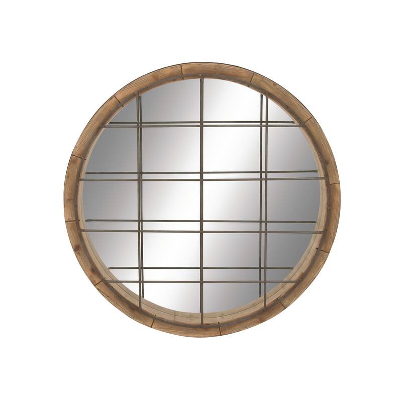 Brown Wood Wall Mirror with Grid