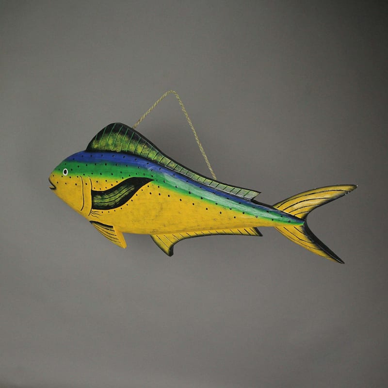 32 Inch Carved Wood Mahi Mahi Sculpture Wall Hanging Imitation Dolphin Fish Art