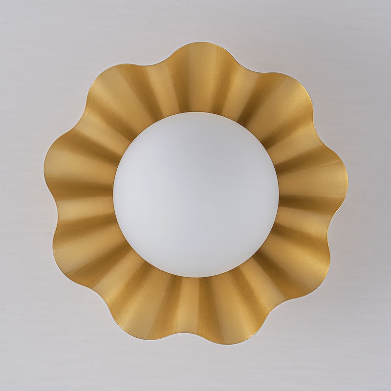 Modern industrial 1-Light Flush Mount Ceiling Light with Opal Glass Shape - Gold - 9.1" W × 6.3" H