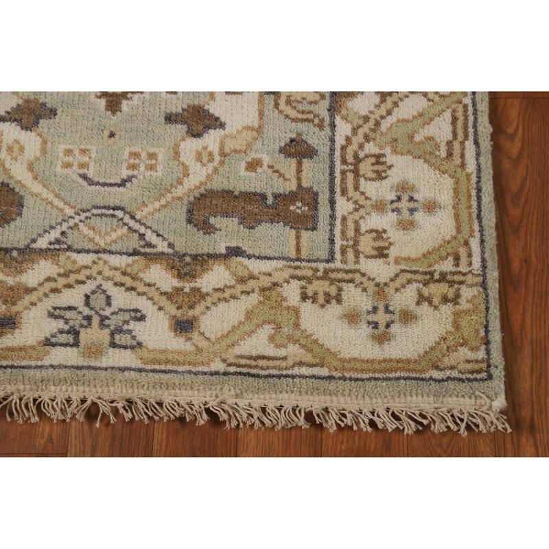 Green Oushak Oriental Runner Rug Handmade Floral Wool Carpet - 2'7"x 10'1"