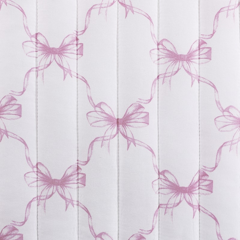 Maisy Bows Mauve White All-Season Embellished Ruffle Reversible Quilt Set - Full/Queen - Pink - Full