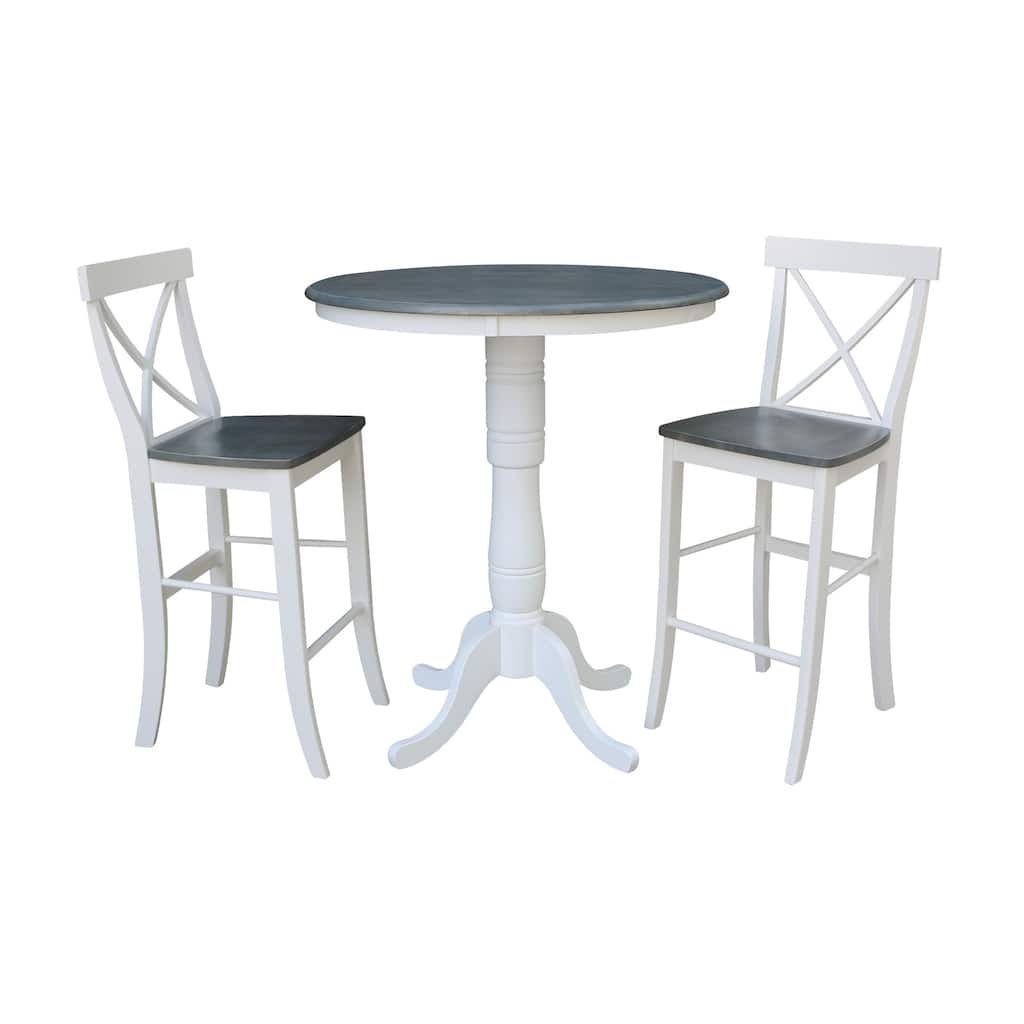 36" Round Pedestal Bar Height Table With 2 X-Back Bar Height Stools - Set of 3 Pieces