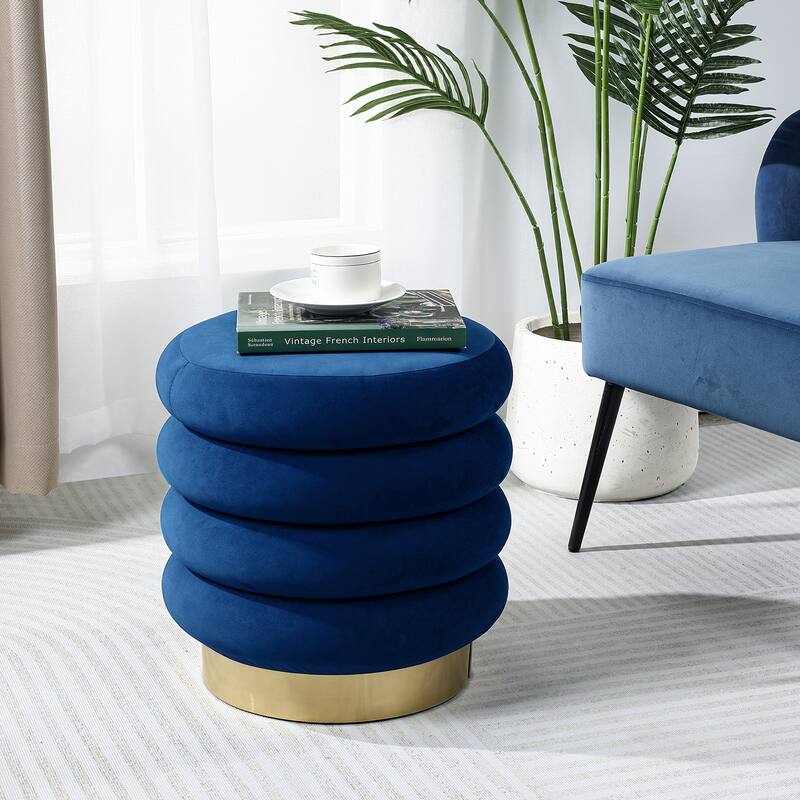 Adeco Round Storage Ottoman with Removable Lid, Vanity Velvet Footrest