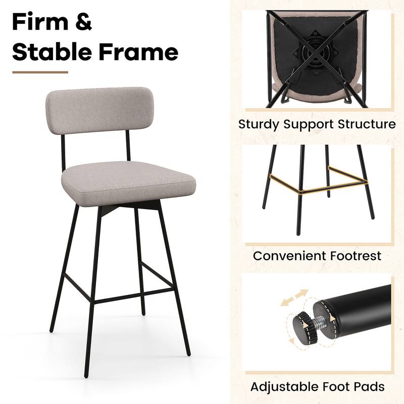 Gymax 2PCS Swivel Bar Stool 29'' Upholstered Bar Height Dining Chair