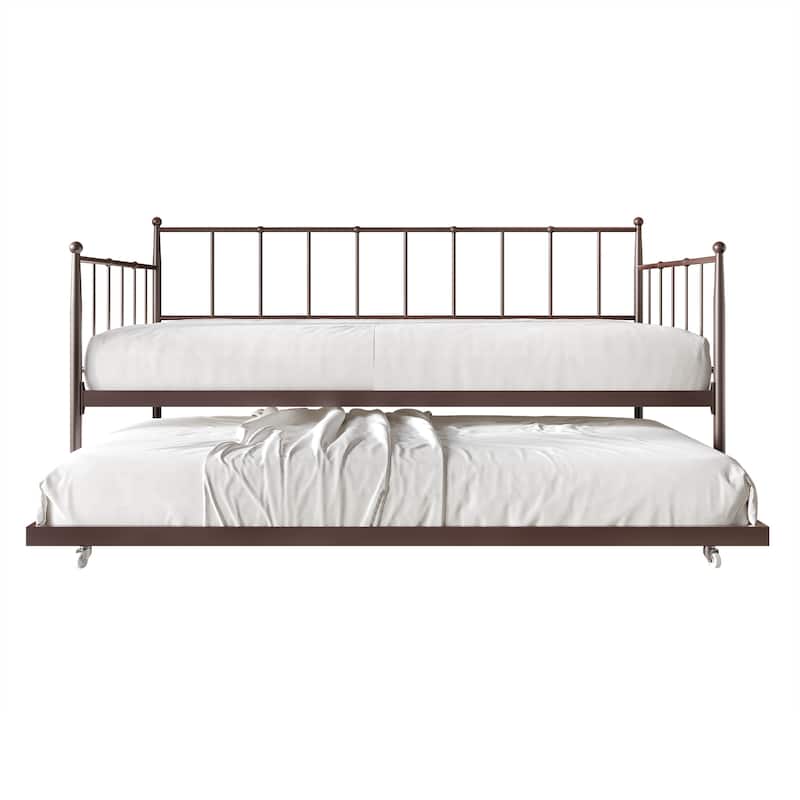 CraftPorch Minimalist Twin Size Metal Daybed with Trundle - Brown
