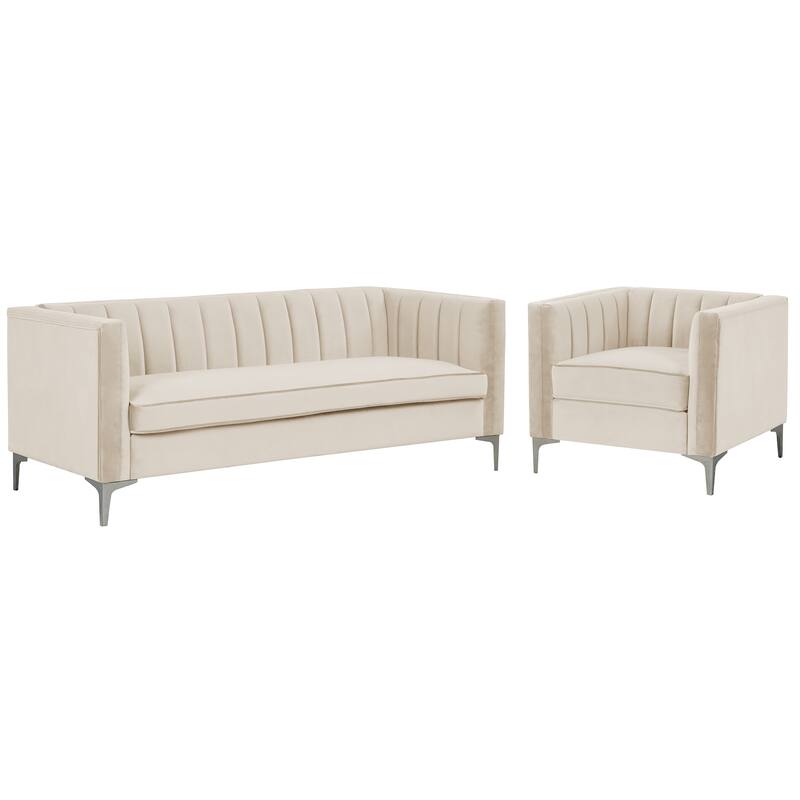 Morden Fort Modern 2 Pieces of Chair and Sofa Couch Set with Dutch Velvet Grey, Iron Legs