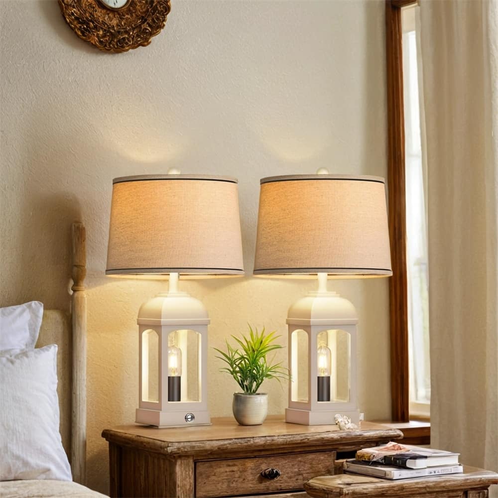 26" Table Lamp,Farmhouse Lamps Set of 2 with USB A+C and Nightlight