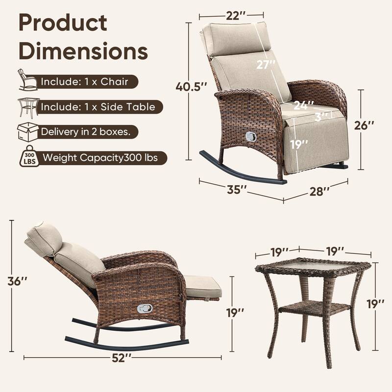 Pocassy Versatile Outdoor Recliner Rocker Chair with Thick Cushion
