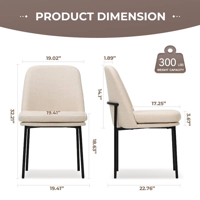 RENEWLINE Set of 2 Modern Dining Chairs with Curved Back & Metal Legs, Fabric or Leather Upholstered