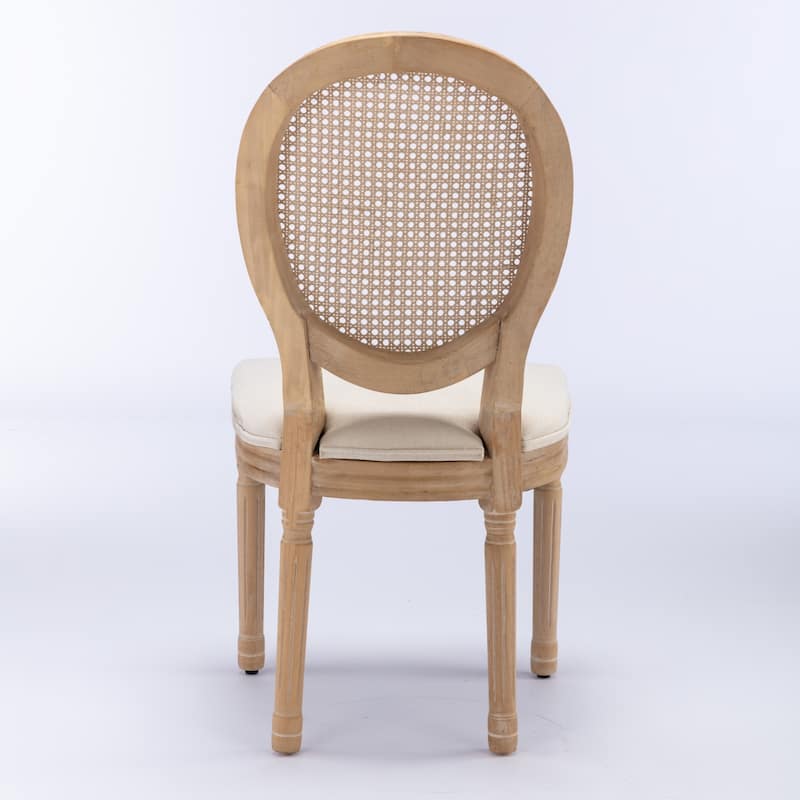 Solid Wood Frame Antique Painting Rattan Back Dining Chair Set of 2