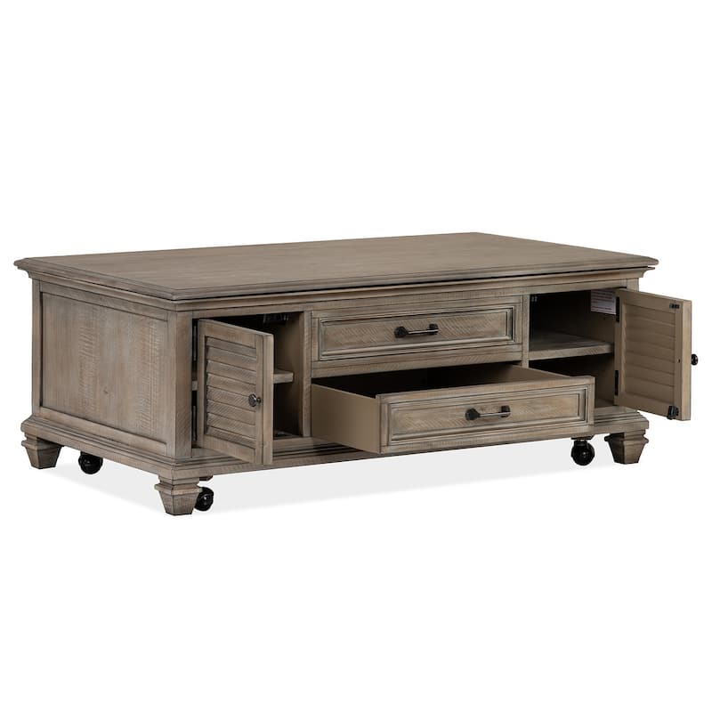 Magnussen Home Lancaster Dovetail Grey Lift Top Storage Cocktail Table with Casters - 50''W x 28''D x 18.5''H