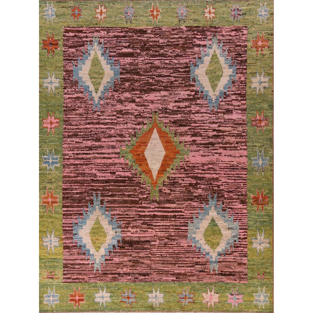 Pink Geometric Moroccan Oriental Rug Hand-Knotted Wool Carpet - 9'3" x 11'10"