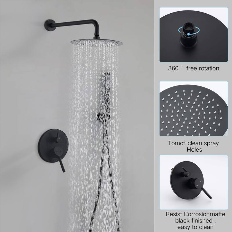 Proox Shower Faucet Set Wall Mounted Shower Trim Kit with 10" Roud Rain Shower head and Handheld Shower Head Set Valved Included