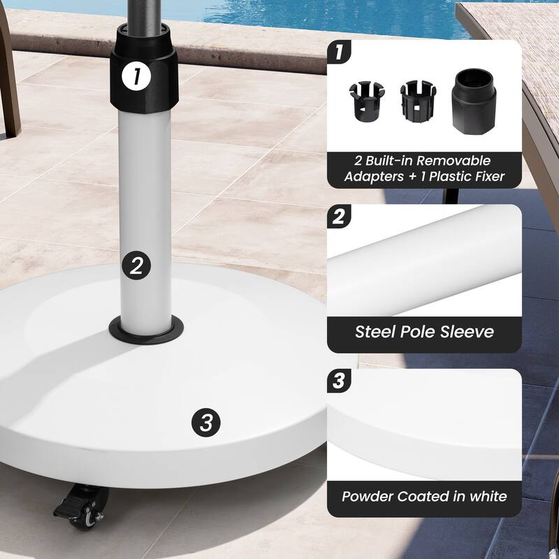 55 lbs Patio Market Umbrella Base Stand Cement/Concrete Weights Base Holder with Wheels - Dia. 18.9" x 18.1" high