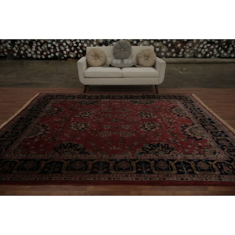 Hand Knotted Oriental 100% Wool Carpet Traditional All-Over Pink Sarouk Area Rug - 9' 9'' X 8' 0''