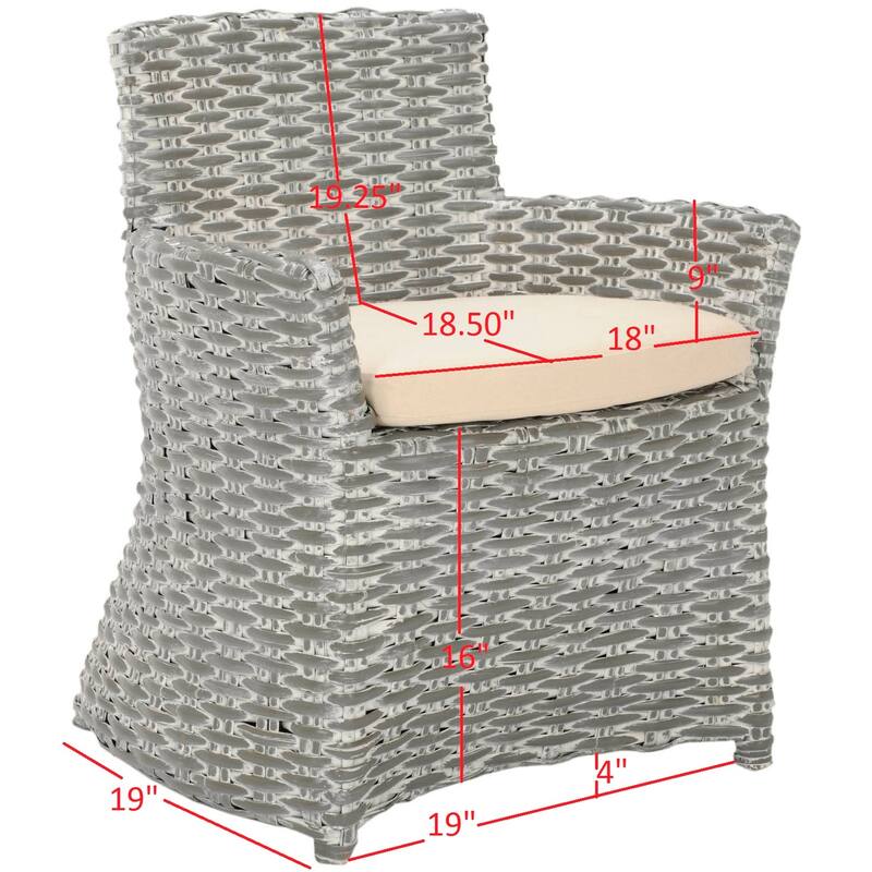 SAFAVIEH Ginny Wicker Washed Out Grey Arm Chair - 28" W x 24" D x 33" H - 28Wx24Dx33H
